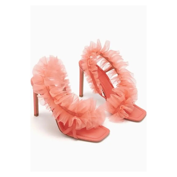 New! ULLA JOHNSON Doria Organza Flower Leather High Heels - Picture 3 of 12